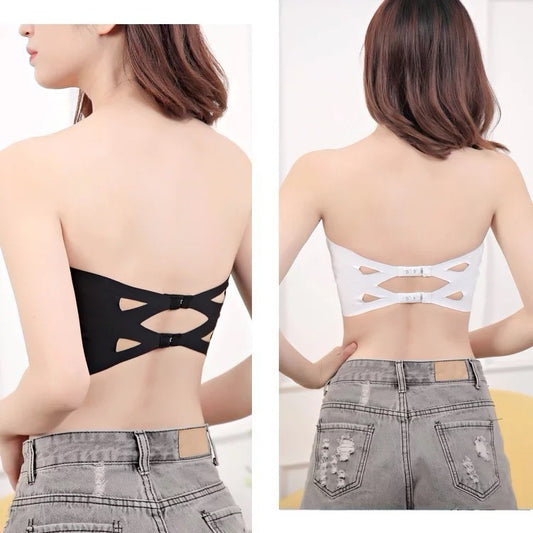 Traceless Anti-walking One-word Tube Top Beautiful Back Wrap Black Bottoming Vest Underwear Women's Non-slip Push-up Bra Bra