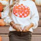 Halloween Pumpkin Patched Pattern Long Sleeve Sweatshirt.