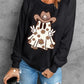 Ghost Round Neck Long Sleeve Sweatshirt with a cowboy hat and peace signs.