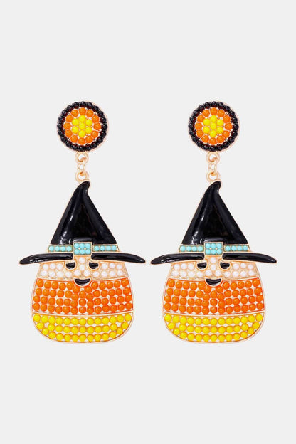 Witch's hat shape synthetic pearl dangle earrings.