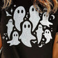 A black short-sleeve t-shirt with a glittery ghost and bat design.
