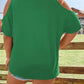 Plus size green cold shoulder t-shirt with a round neck.