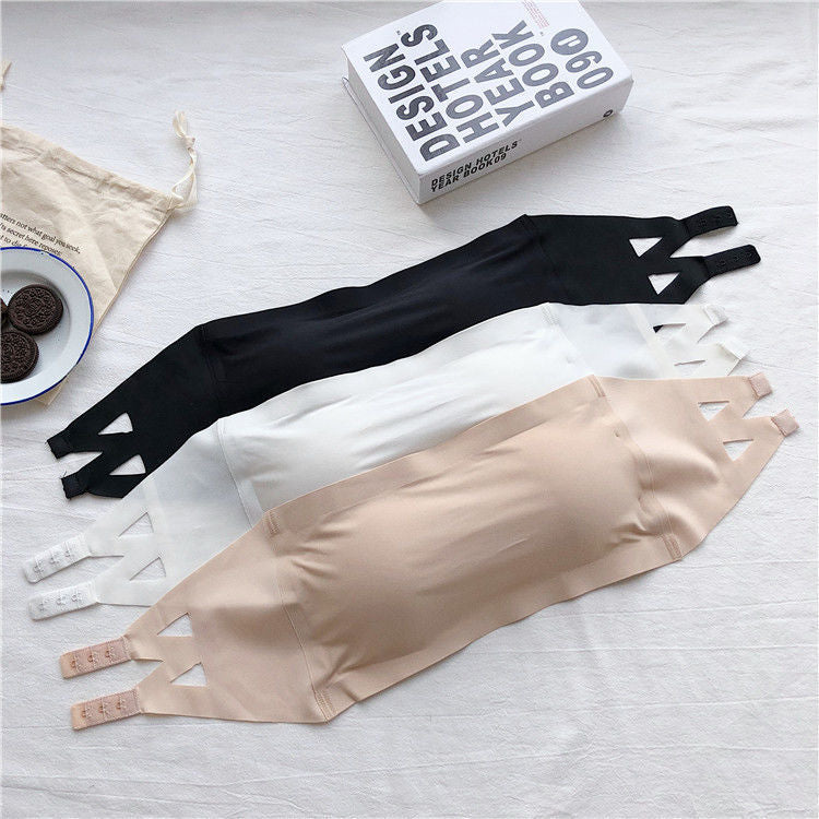 Traceless Anti-walking One-word Tube Top Beautiful Back Wrap Black Bottoming Vest Underwear Women's Non-slip Push-up Bra Bra