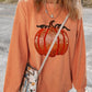 Halloween sequined pumpkin ribbed round neck sweatshirt.
