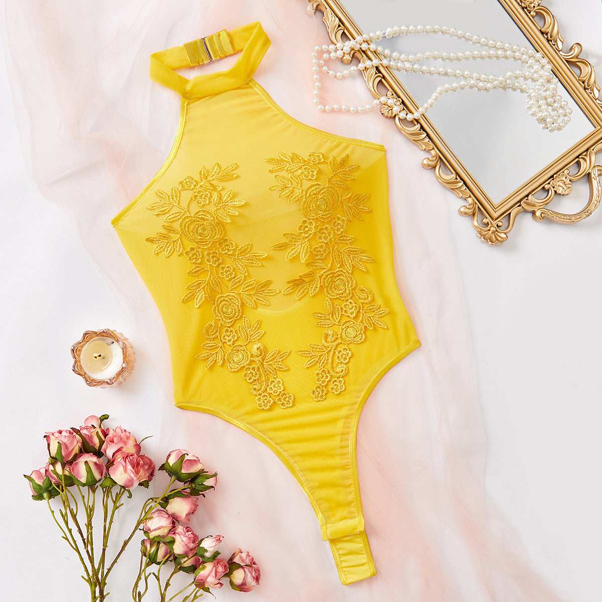 Water-soluble floral see-through hot girl slimming underwear