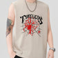 Men's beige spider graphic tank top with a round neck.
