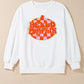 White long sleeve sweatshirt with a "Hello Pumpkin" checkered graphic.