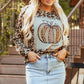 Pumpkin graphic leopard print long sleeve sweatshirt.