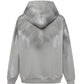 Men's gray hoodie with a silver graffiti print on the back.
