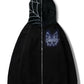 Black men's rhinestone bat zip-up hoodie with a spiderweb design on the hood.