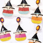 Six pairs of witch's hat-shaped dangle earrings with colorful synthetic pearls.