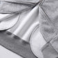 Gray zip-up hoodie with white lining and ribbed hem.