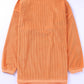Back view of an orange ribbed long-sleeve sweatshirt with dropped shoulders.
