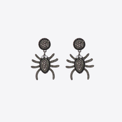 Spider-shaped rhinestone alloy earrings with pearl accents.