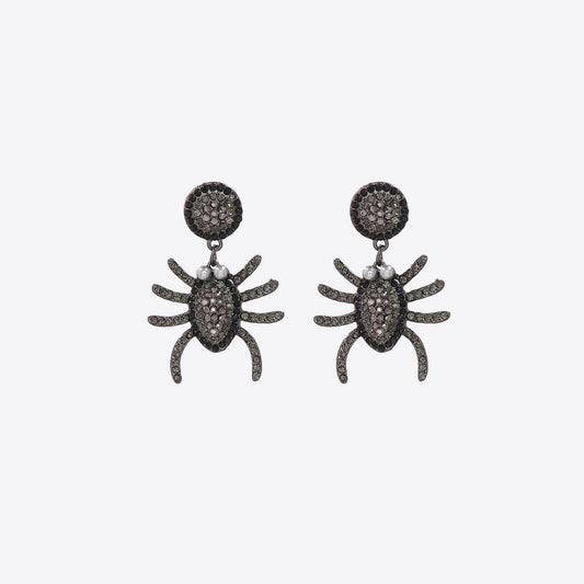 Spider-shaped rhinestone alloy earrings with pearl accents.