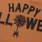 Happy Halloween graphic notched long sleeve loose top with a spiderweb and spider.