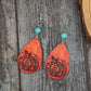 Turquoise wooden pumpkin teardrop earrings.