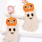 Halloween ghost shape dangle earrings with pearl and pumpkin accents.