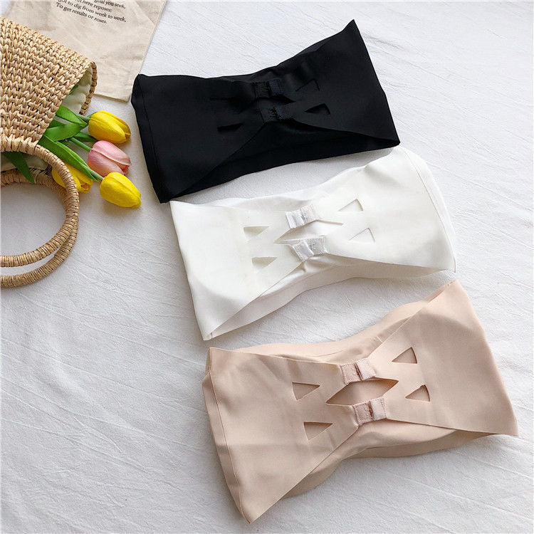 Traceless Anti-walking One-word Tube Top Beautiful Back Wrap Black Bottoming Vest Underwear Women's Non-slip Push-up Bra Bra