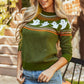 Ghost Round Neck Long Sleeve Sweater in green with white ghost pattern.