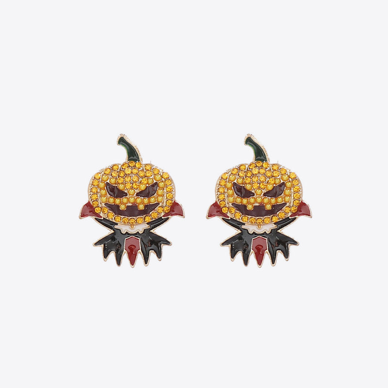 A pair of demon pumpkin rhinestone alloy earrings.
