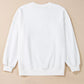 White long sleeve sweatshirt with a round neck and ribbed cuffs and hem.
