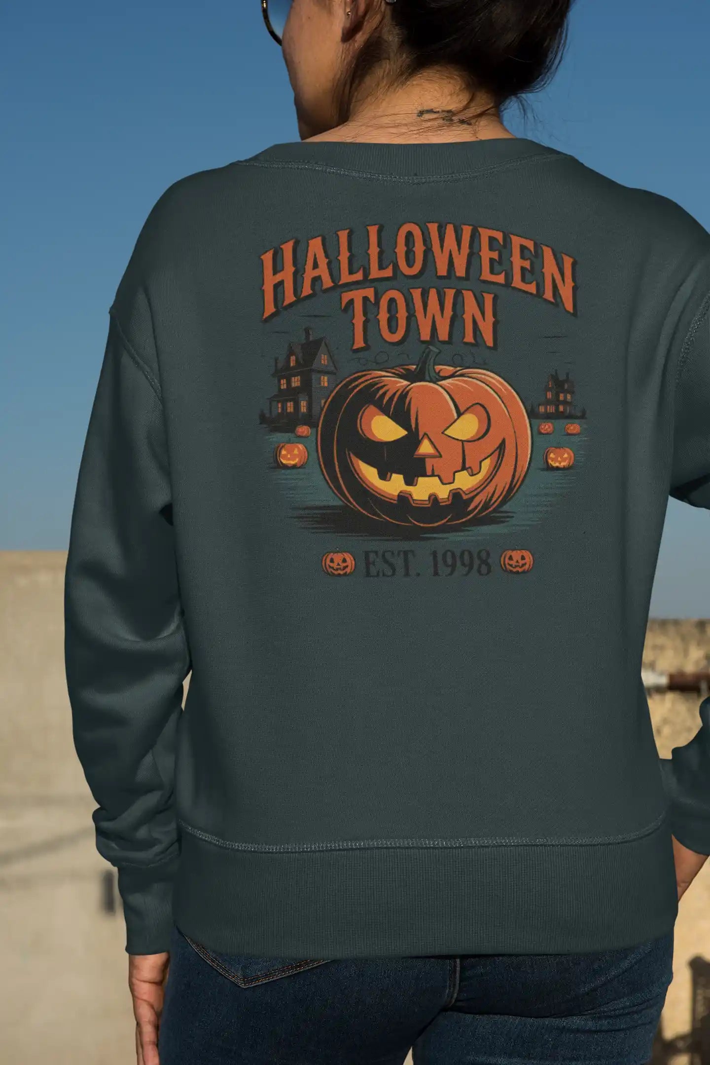 Halloween Town Sweatshirt – Vintage Pumpkin Graphic – Bella Canvas 3501 – Halloween Crewneck – Spooky Season Shirt – Unisex S-3XL