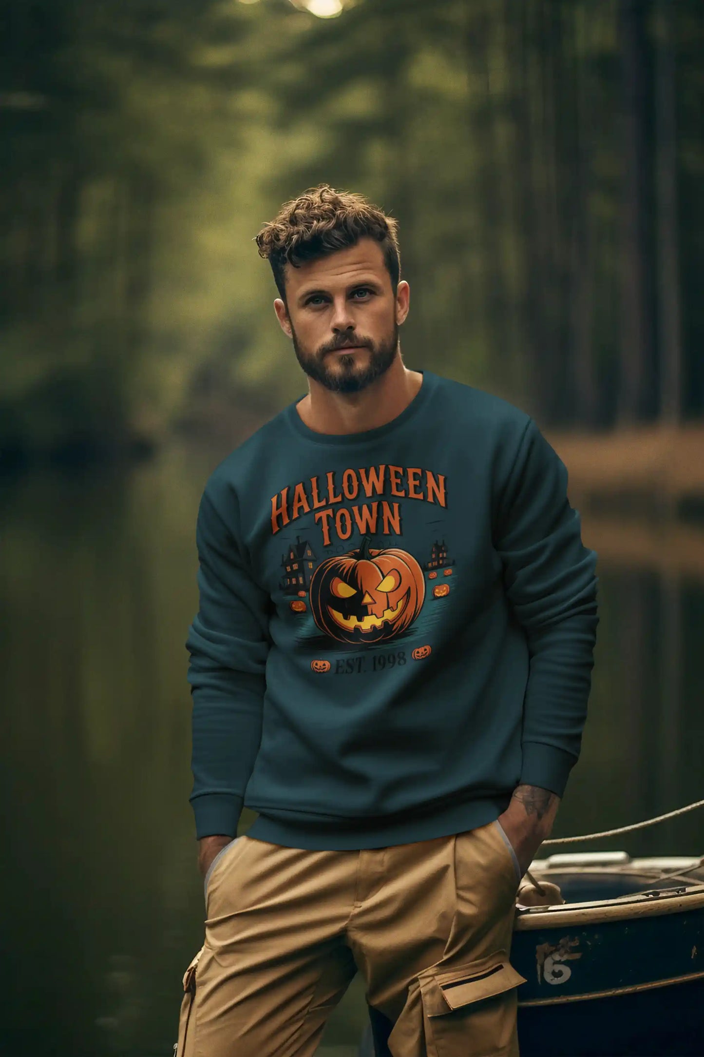 Halloween Town Sweatshirt – Vintage Pumpkin Graphic – Bella Canvas 3501 – Halloween Crewneck – Spooky Season Shirt – Unisex S-3XL