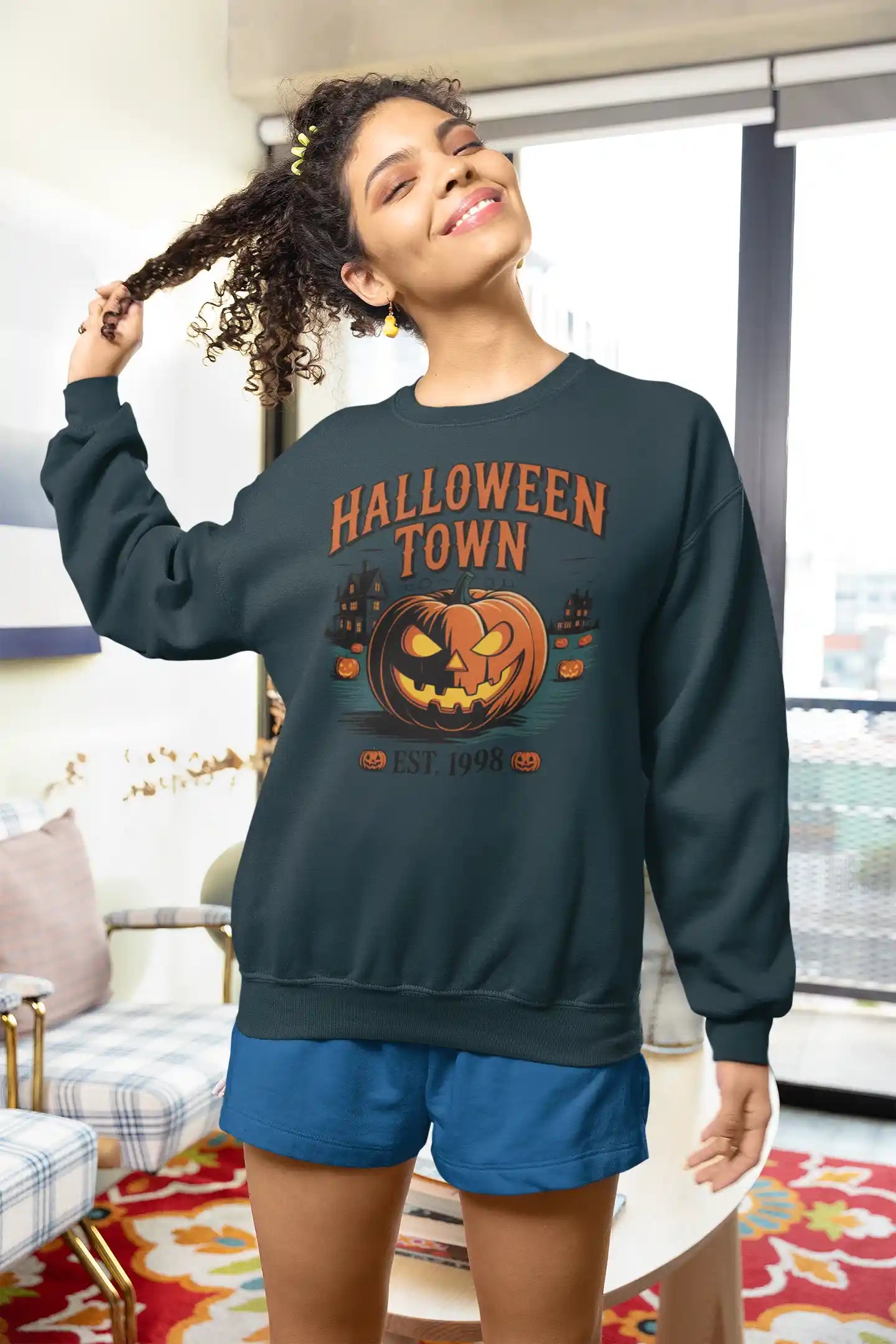 Halloween Town Sweatshirt – Vintage Pumpkin Graphic – Bella Canvas 3501 – Halloween Crewneck – Spooky Season Shirt – Unisex S-3XL