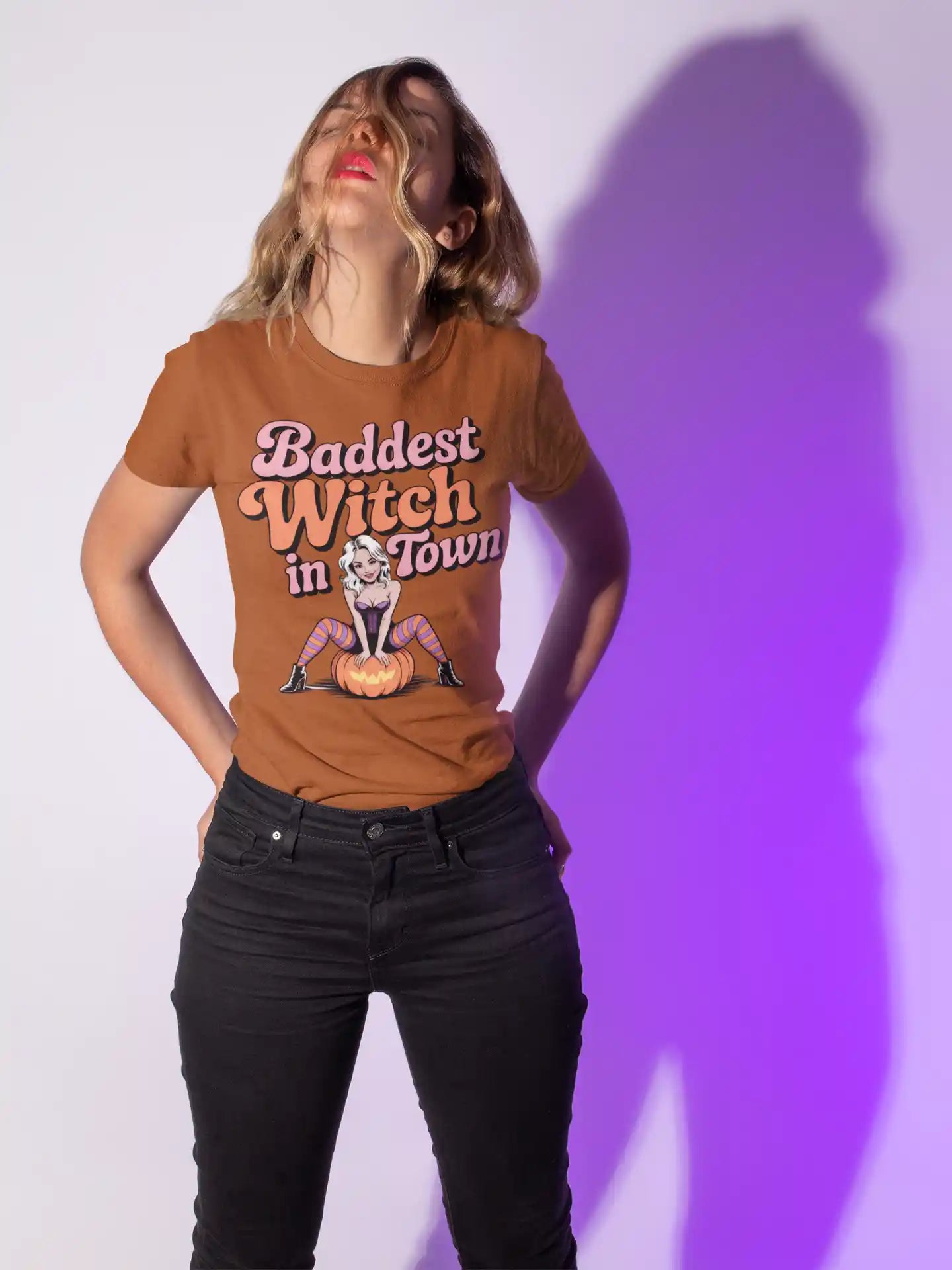 Baddest Witch in Town Retro Halloween Bella+Canvas 3001 T-Shirt – Spooky Cute Fall Tee