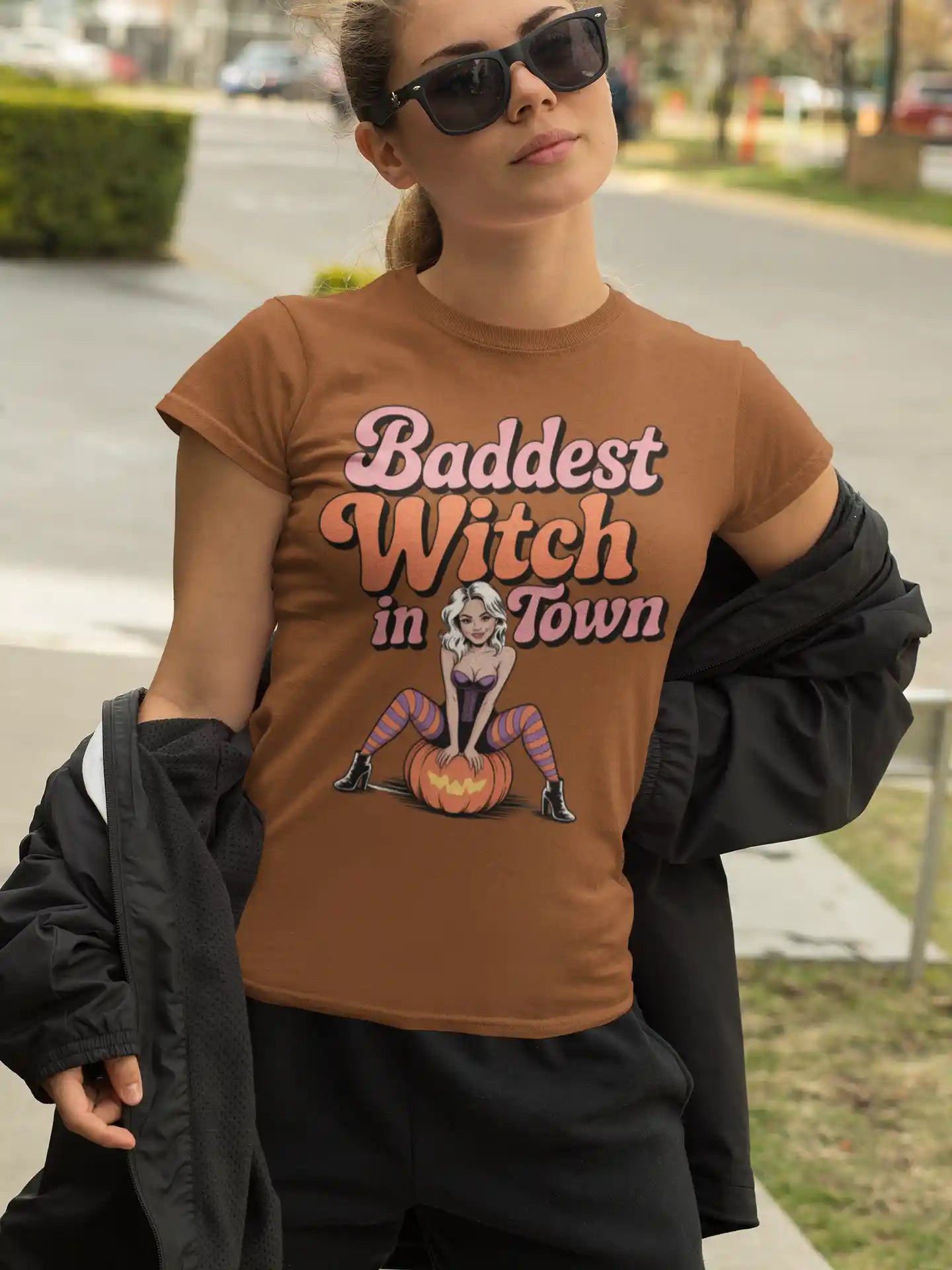 Baddest Witch in Town Retro Halloween Bella+Canvas 3001 T-Shirt – Spooky Cute Fall Tee