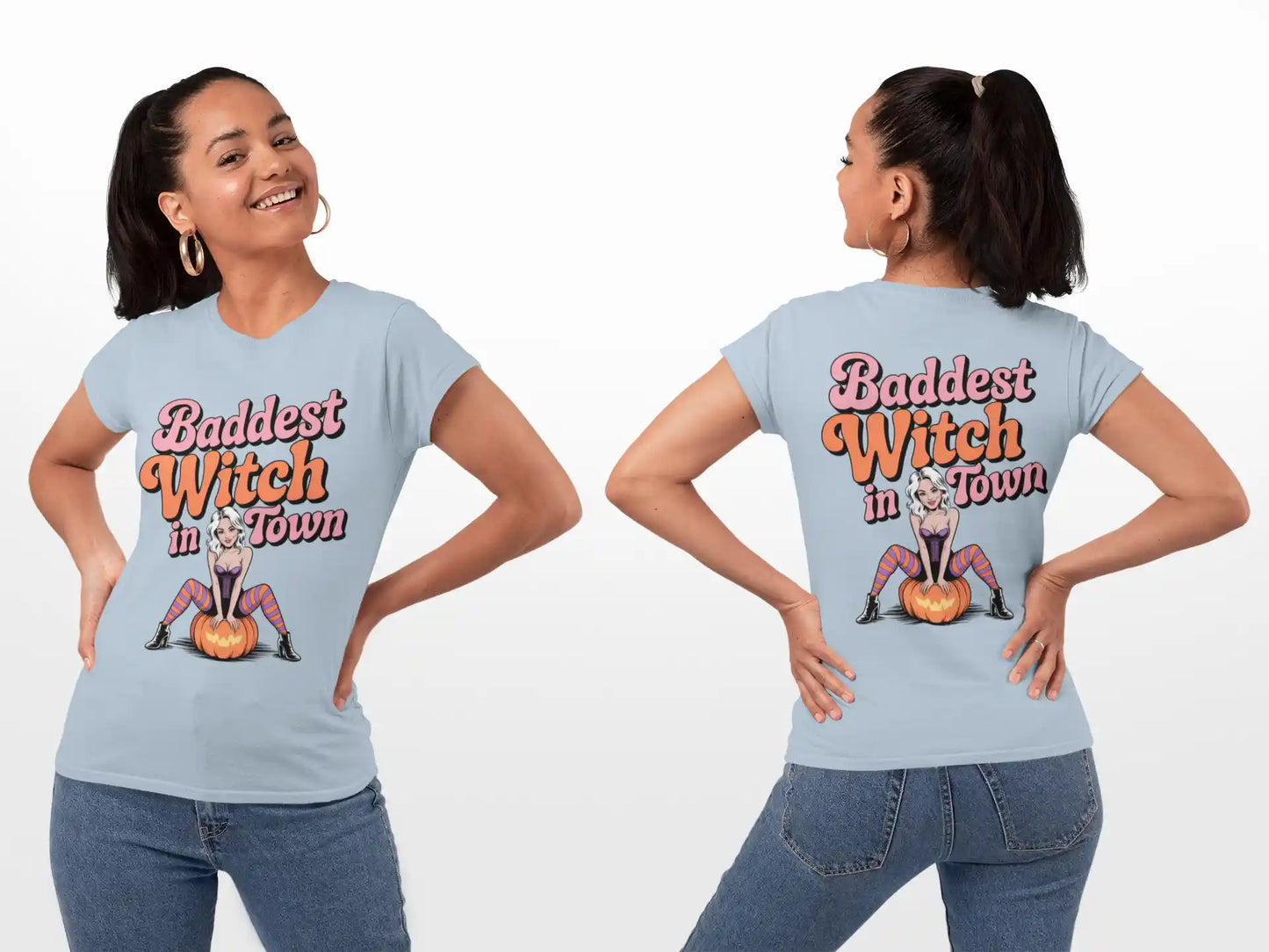Baddest Witch in Town Retro Halloween Bella+Canvas 3001 T-Shirt – Spooky Cute Fall Tee