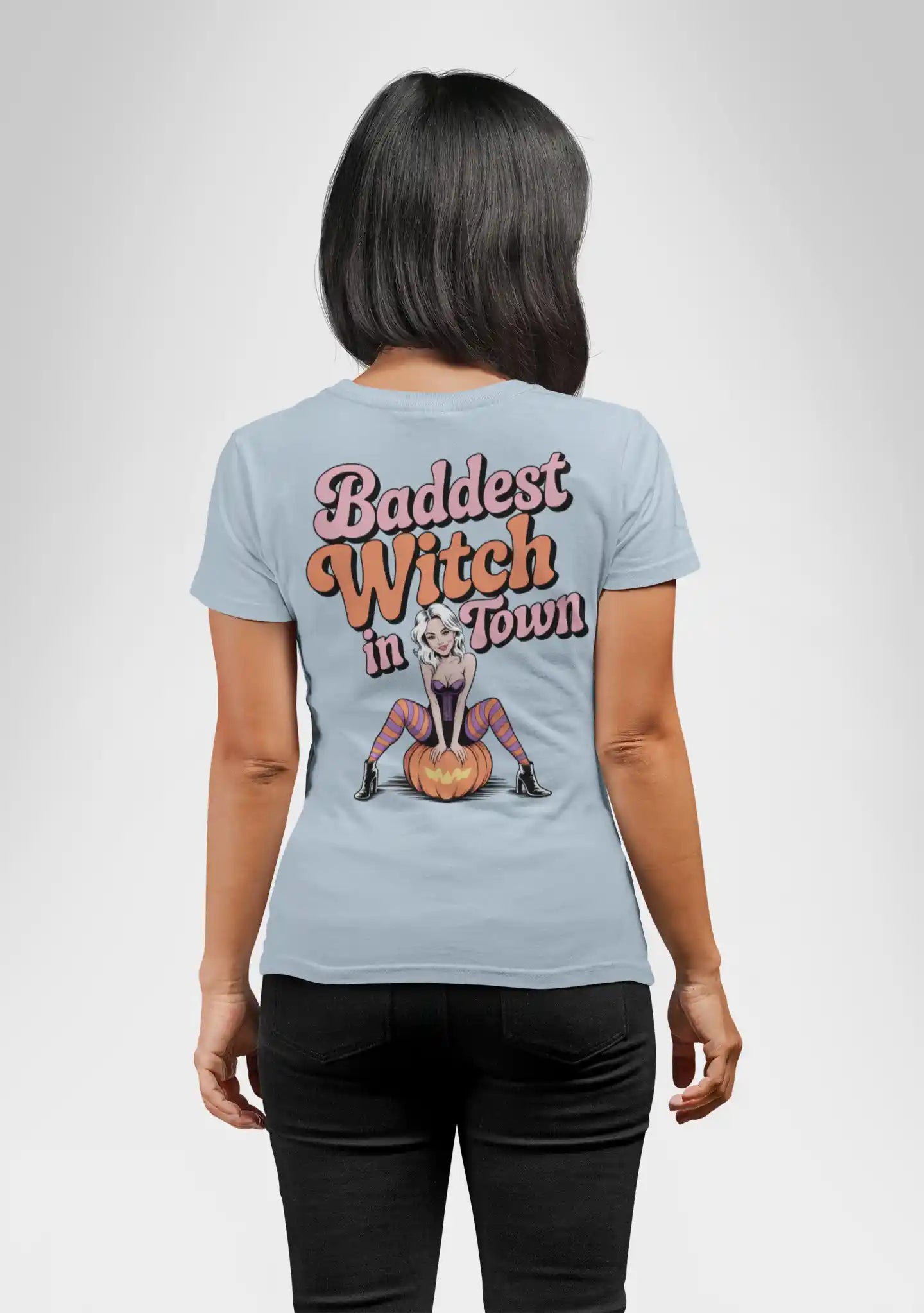 Baddest Witch in Town Retro Halloween Bella+Canvas 3001 T-Shirt – Spooky Cute Fall Tee