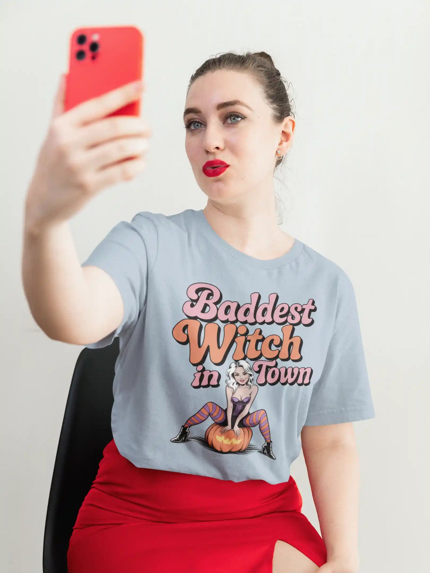 Baddest Witch in Town Retro Halloween Bella+Canvas 3001 T-Shirt – Spooky Cute Fall Tee