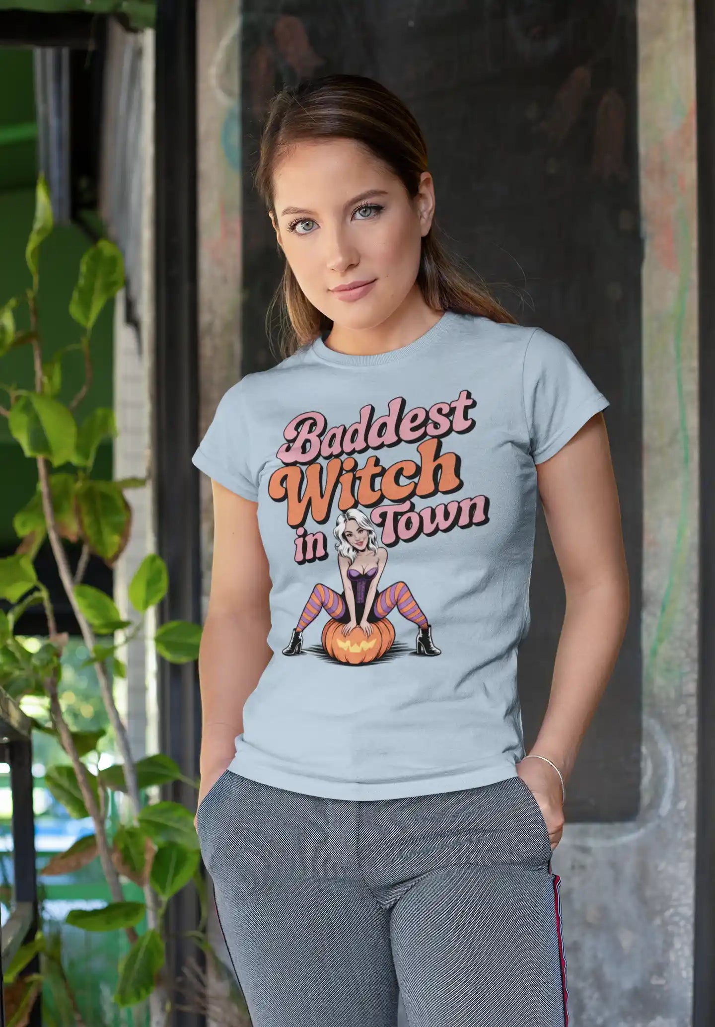 Baddest Witch in Town Retro Halloween Bella+Canvas 3001 T-Shirt – Spooky Cute Fall Tee