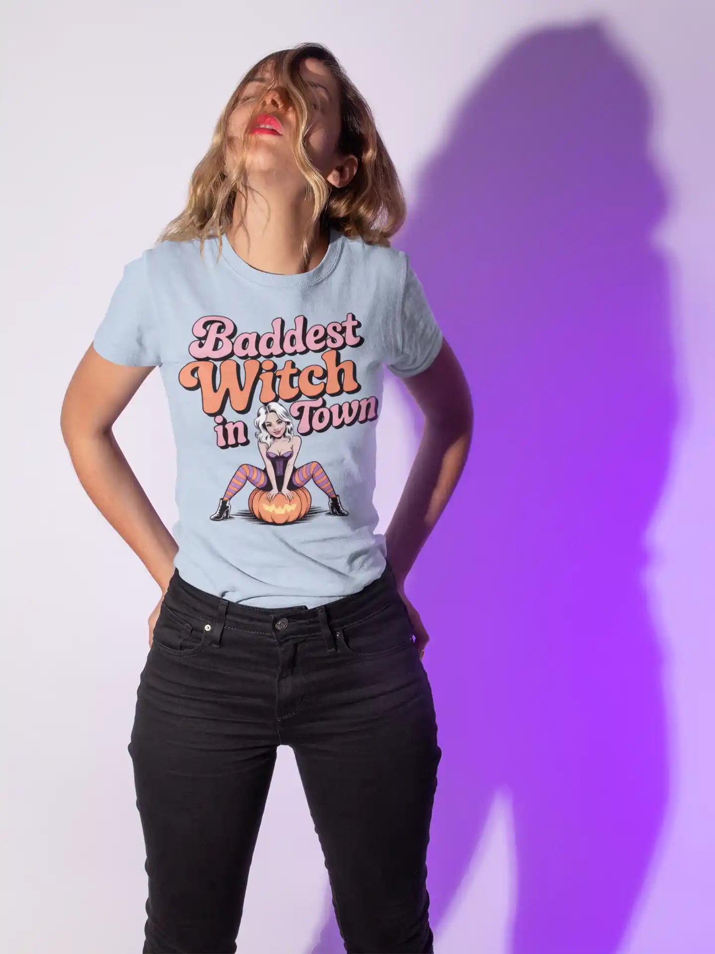 Baddest Witch in Town Retro Halloween Bella+Canvas 3001 T-Shirt – Spooky Cute Fall Tee