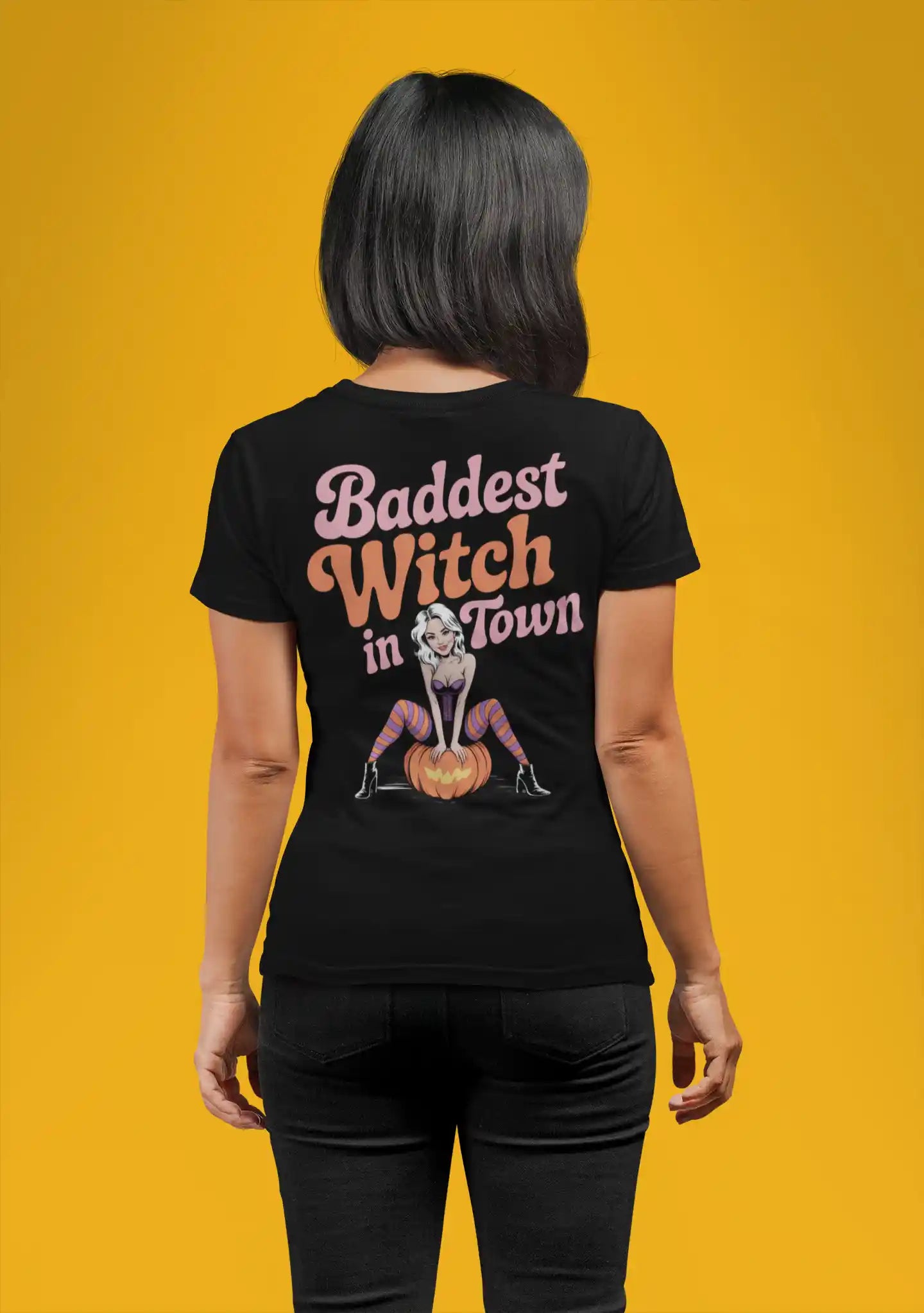 Baddest Witch in Town Retro Halloween Bella+Canvas 3001 T-Shirt – Spooky Cute Fall Tee