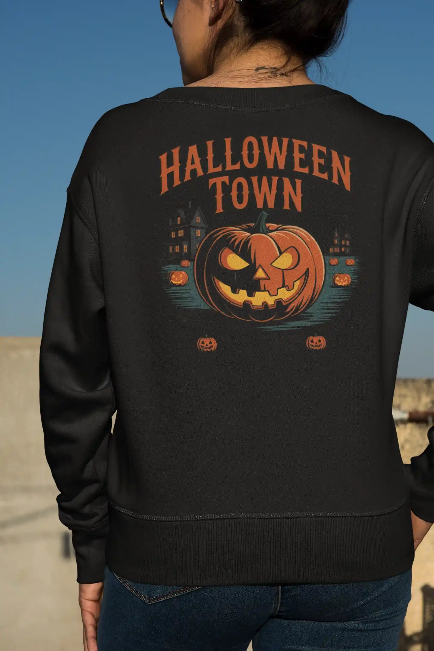 Halloween Town Sweatshirt – Vintage Pumpkin Graphic – Bella Canvas 3501 – Halloween Crewneck – Spooky Season Shirt – Unisex S-3XL