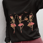 Black long sleeve shirt with three dancing skeleton ballerinas and bats.