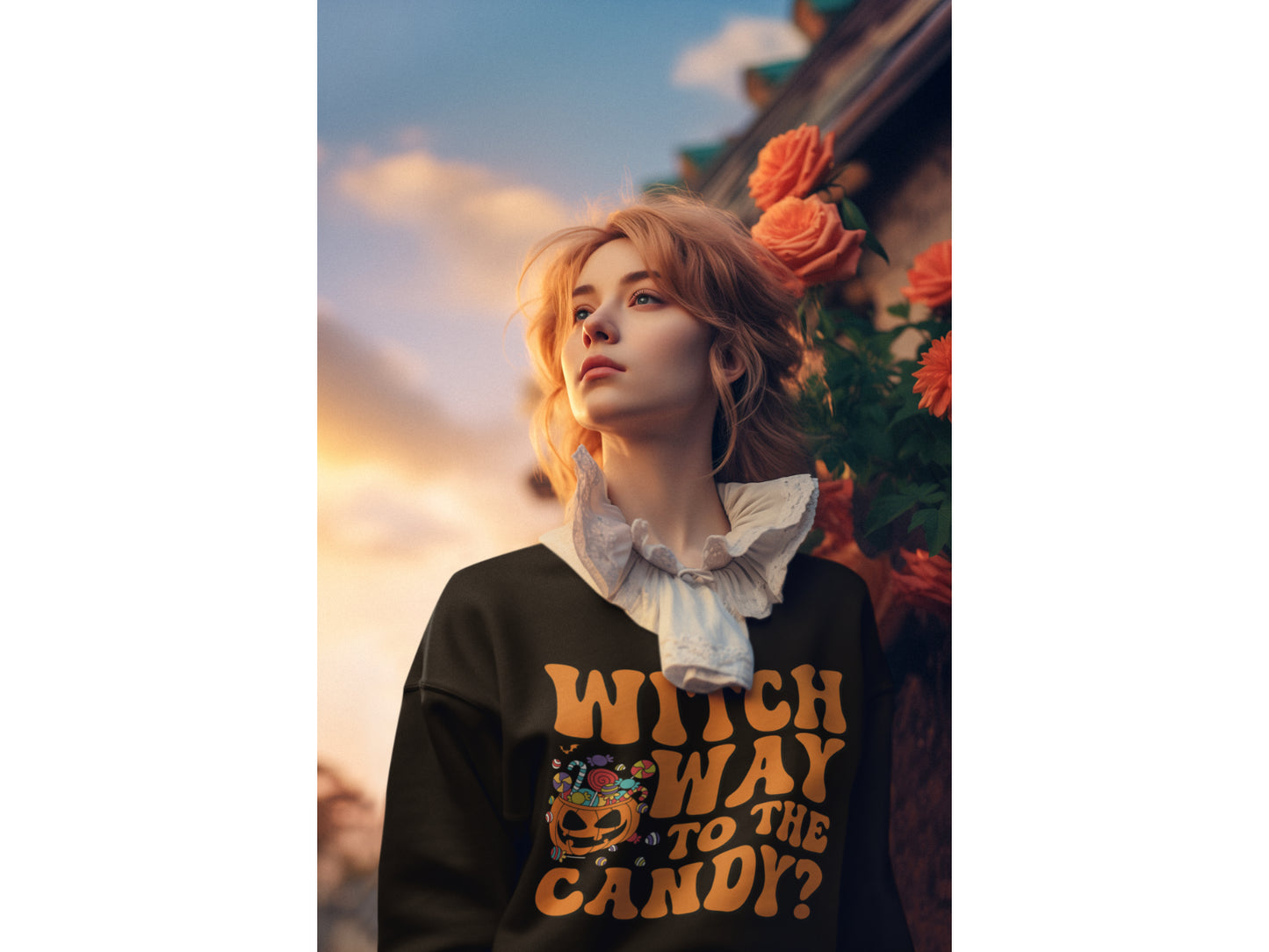 Witch Way to the Candy Halloween Sweatshirt – Bella+Canvas 3501 Unisex Pullover – Spooky Funny Fall Sweater (S–3XL, Multiple Colors)