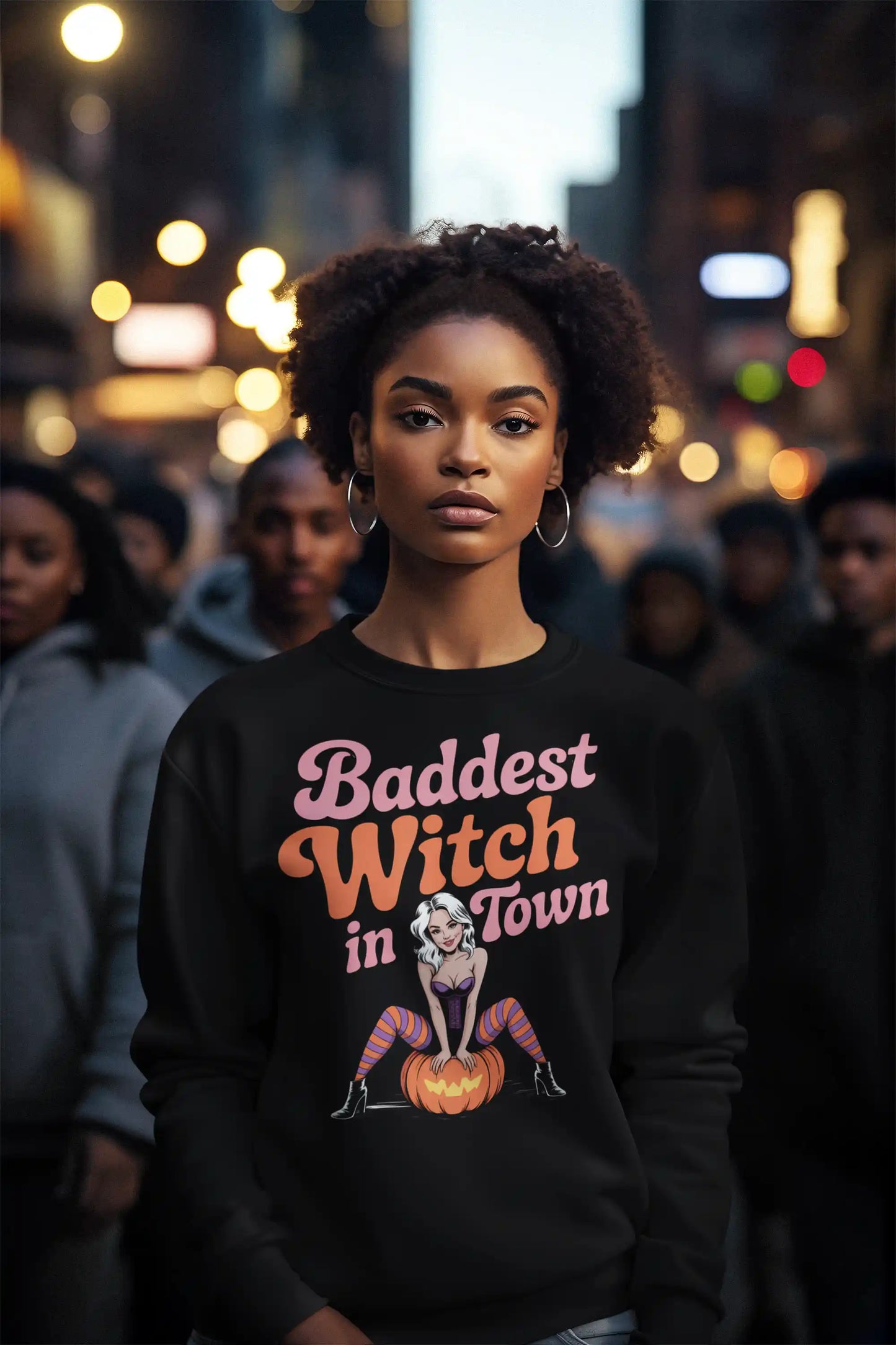 Baddest Witch in Town Retro Halloween Bella+Canvas 3501 Sweatshirt – Spooky Cute Fall Outfit