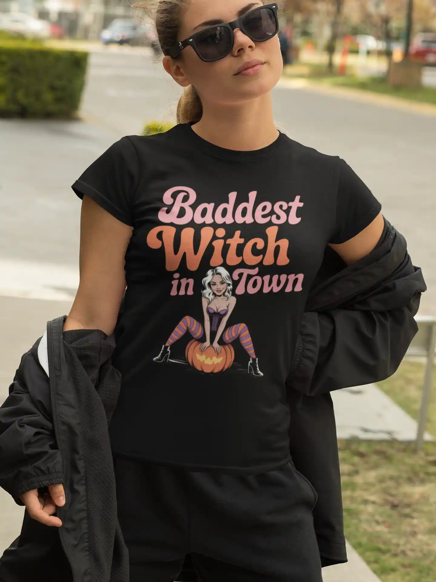 Baddest Witch in Town Retro Halloween Bella+Canvas 3001 T-Shirt – Spooky Cute Fall Tee