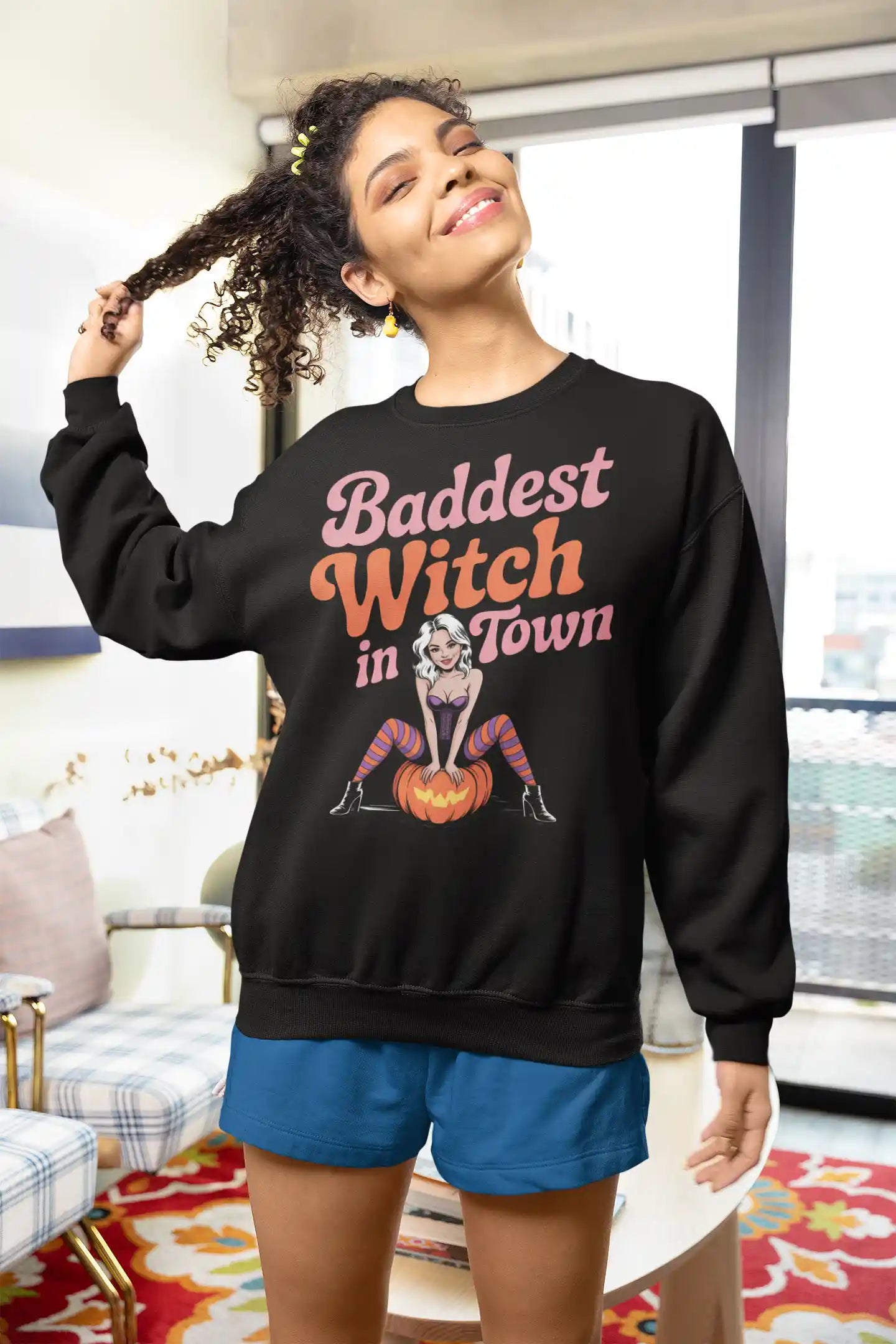 Baddest Witch in Town Retro Halloween Bella+Canvas 3501 Sweatshirt – Spooky Cute Fall Outfit