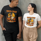 A couple wearing matching Halloween duck "Trick or Treat" t-shirts.