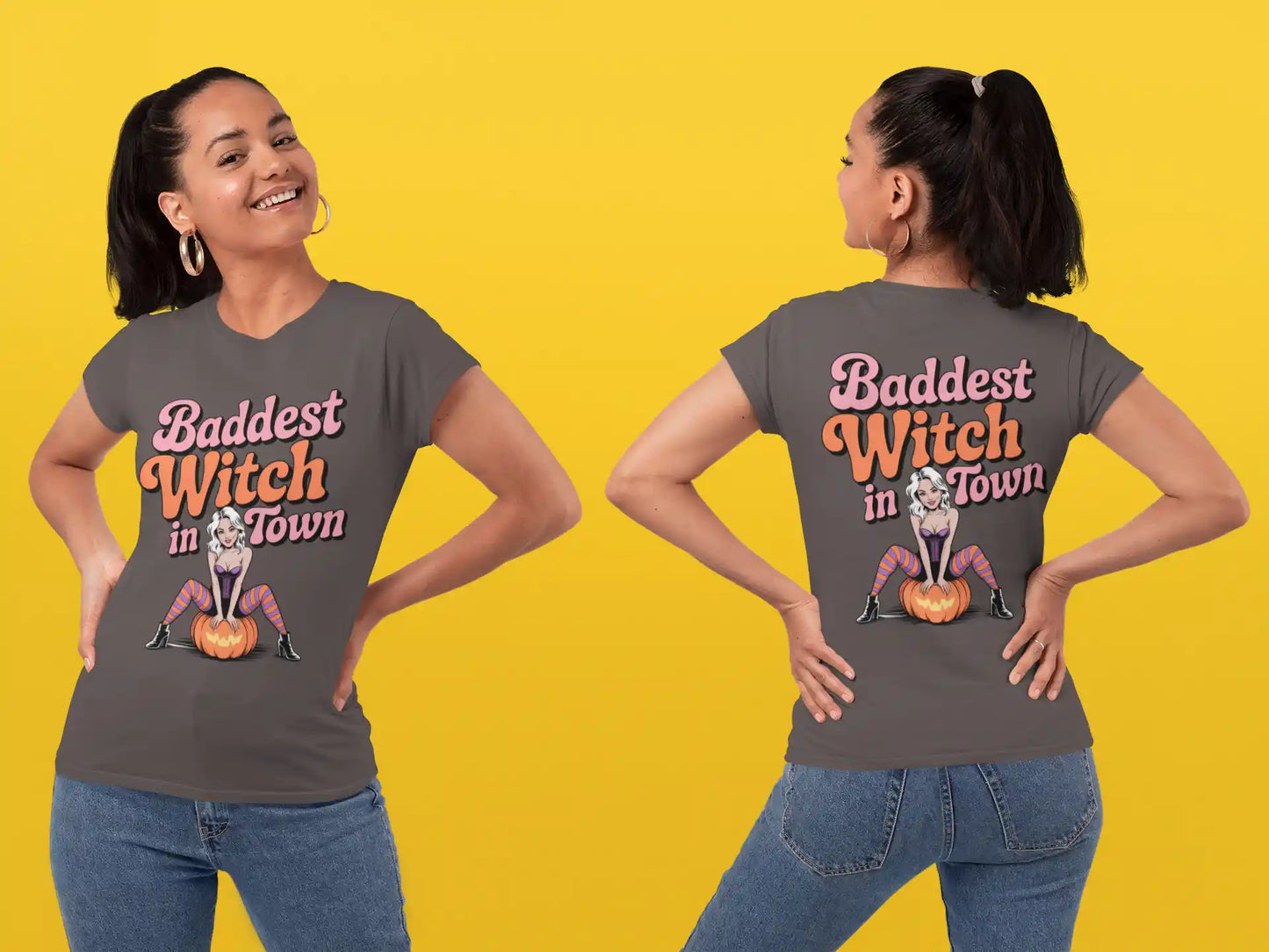 Baddest Witch in Town Retro Halloween Bella+Canvas 3001 T-Shirt – Spooky Cute Fall Tee