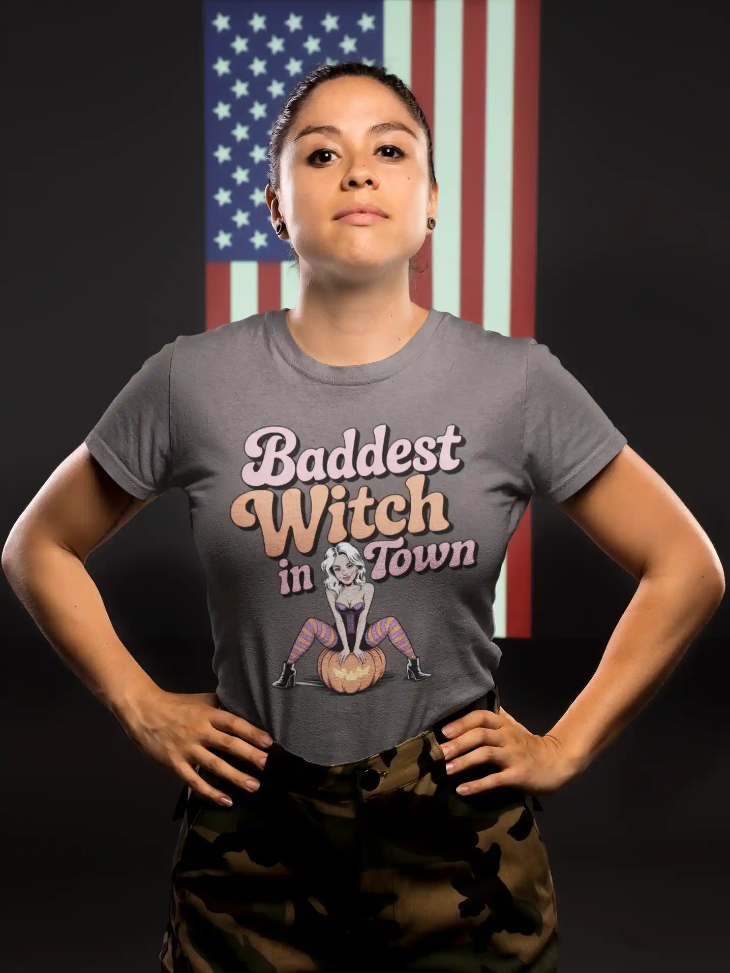 Baddest Witch in Town Retro Halloween Bella+Canvas 3001 T-Shirt – Spooky Cute Fall Tee