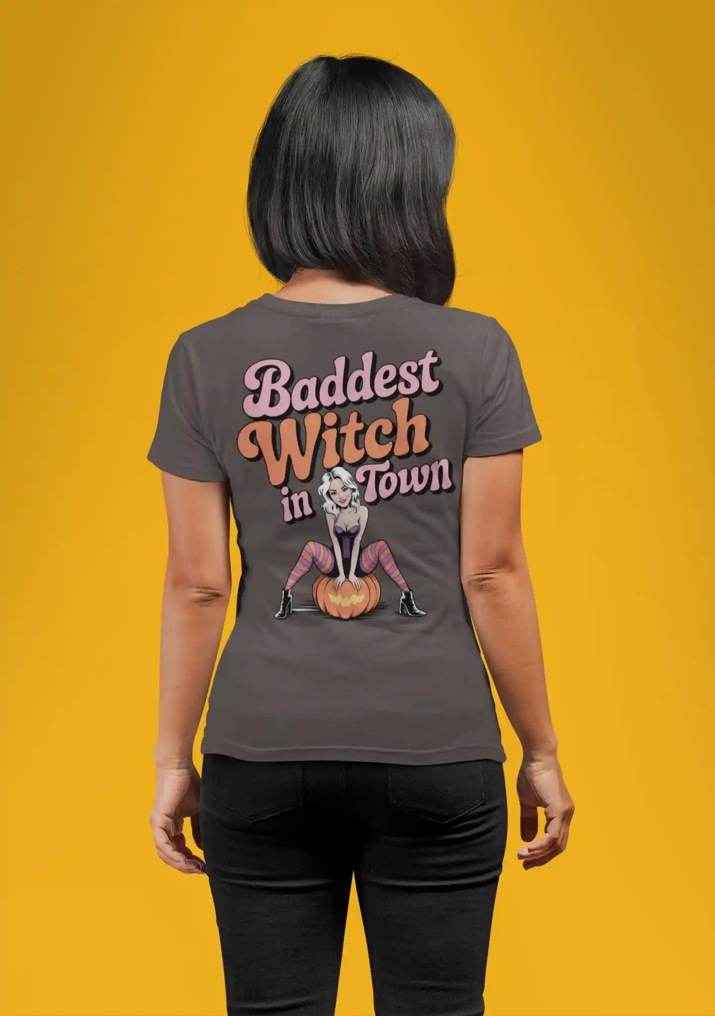 Baddest Witch in Town Retro Halloween Bella+Canvas 3001 T-Shirt – Spooky Cute Fall Tee