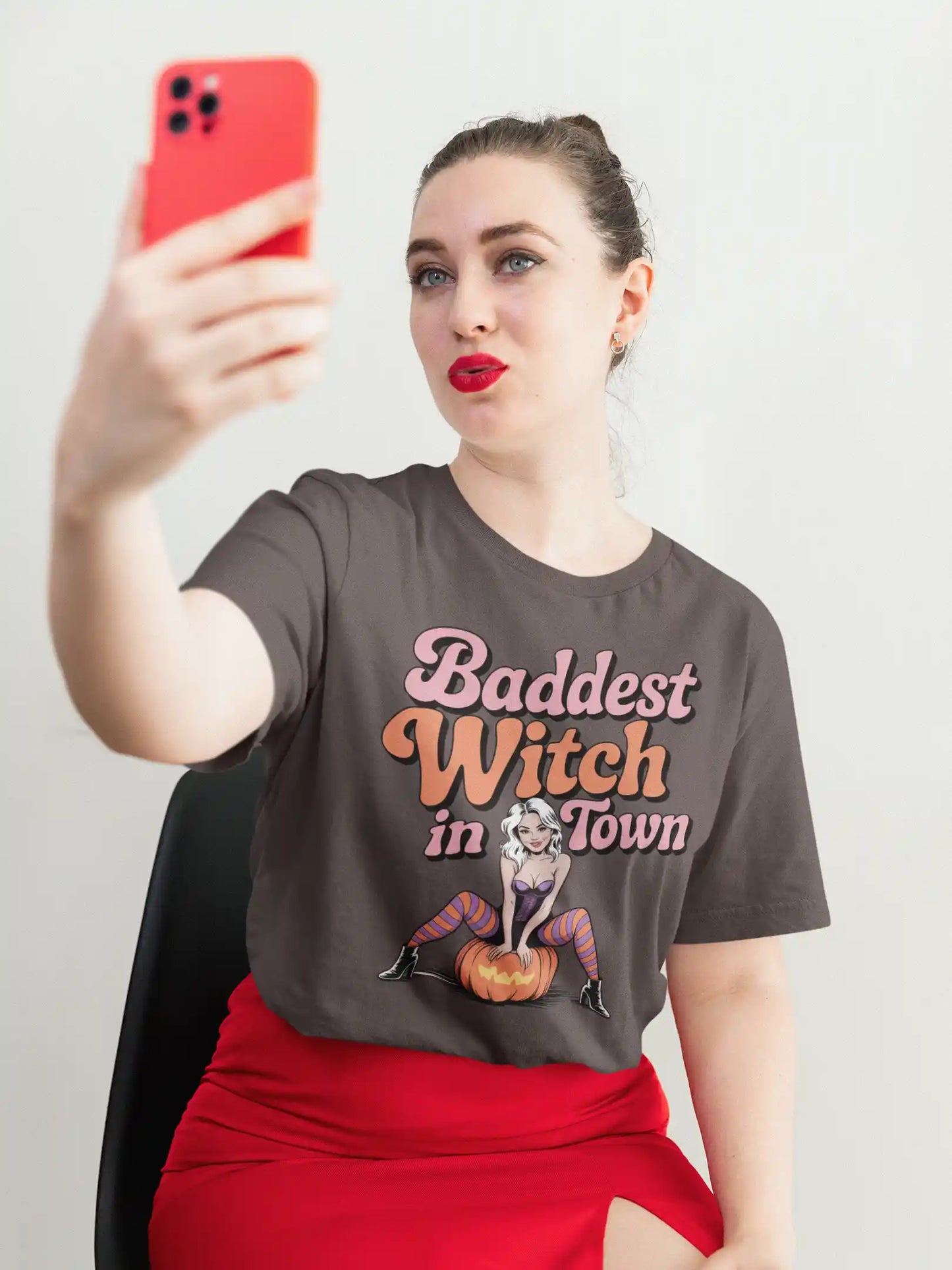 Baddest Witch in Town Retro Halloween Bella+Canvas 3001 T-Shirt – Spooky Cute Fall Tee