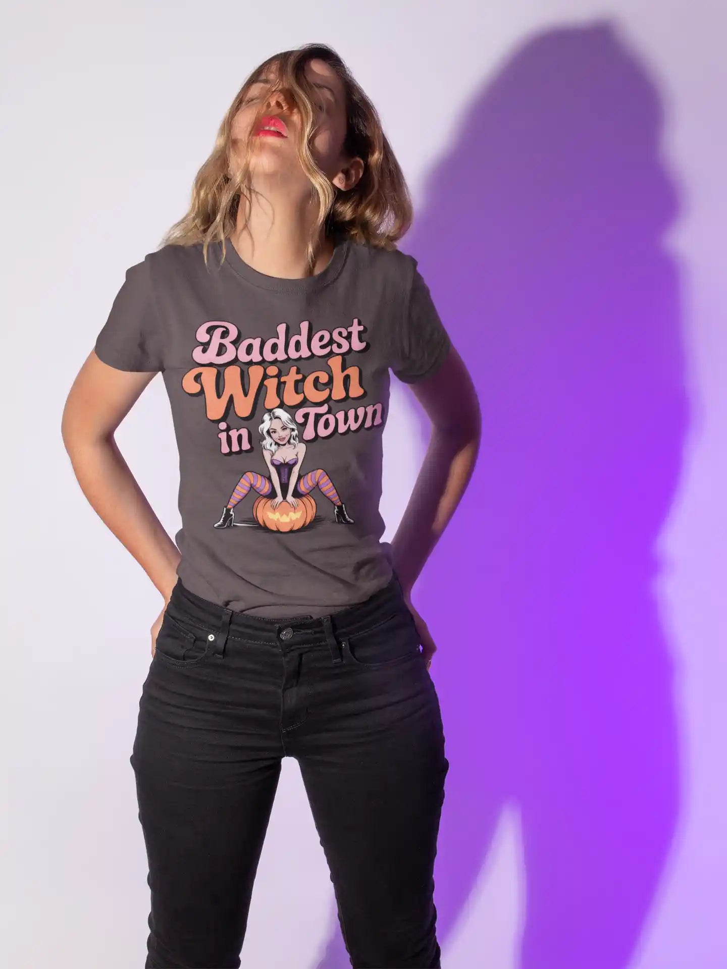 Baddest Witch in Town Retro Halloween Bella+Canvas 3001 T-Shirt – Spooky Cute Fall Tee