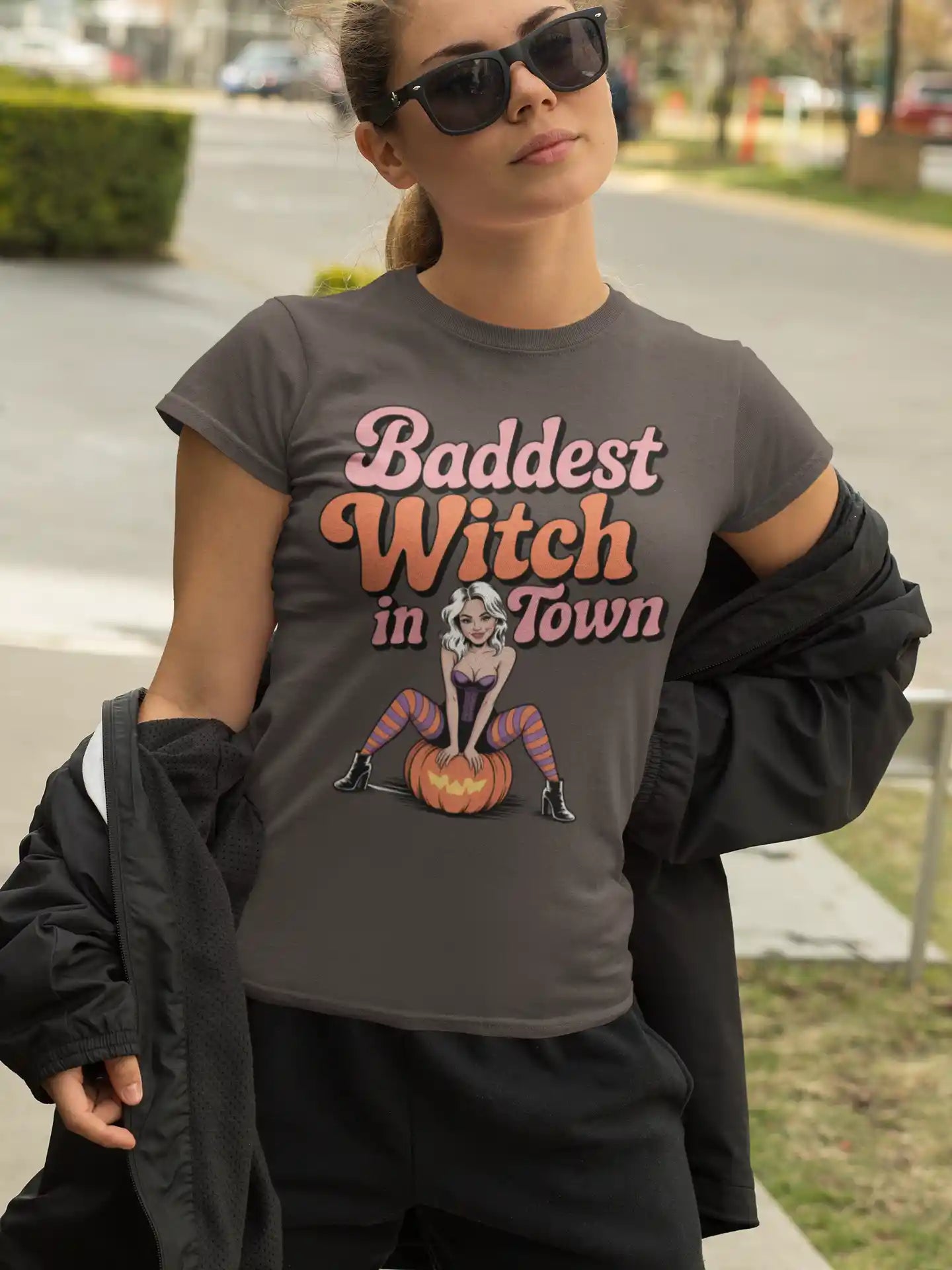 Baddest Witch in Town Retro Halloween Bella+Canvas 3001 T-Shirt – Spooky Cute Fall Tee